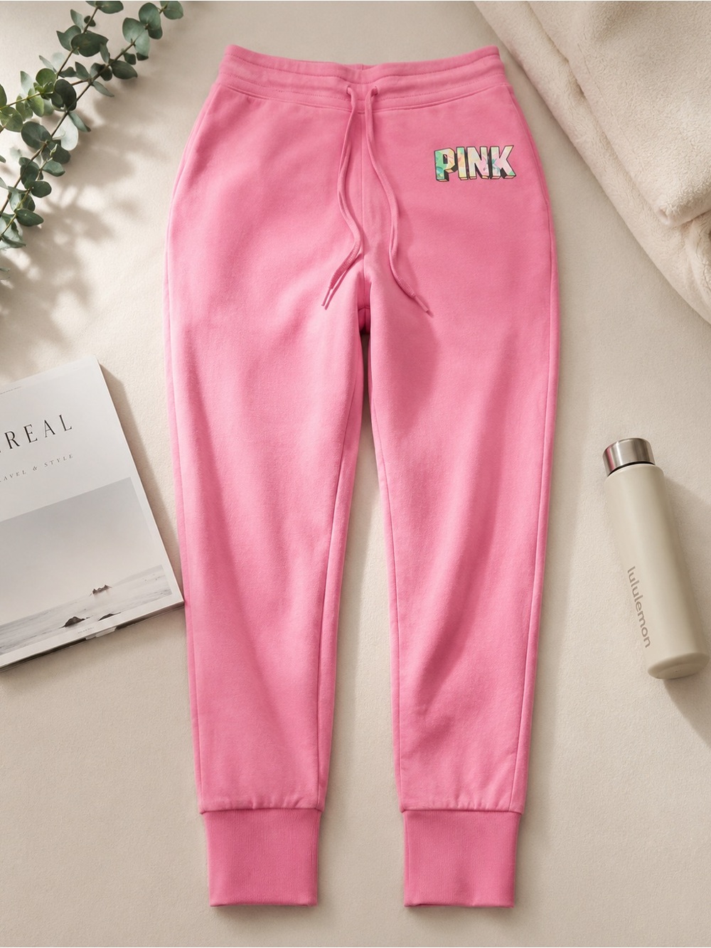 PINK Victoria's Secret Bright Pink Logo Joggers